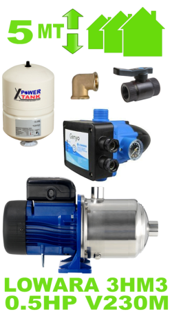 Kit autoclave silenzioso per casa fino a due piani (max 2 appartamenti) completo di elettropompa 3HM3 - raccordi e presscontrol GENYO16 Lowara